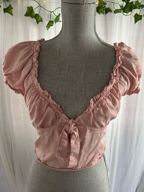 Love Tree Dusty Pink Ruffle Tie-Front Crop Top